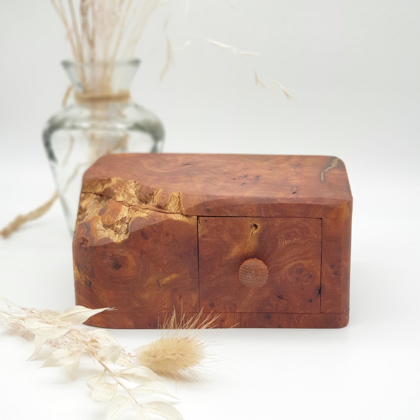 Natural edge wooden box with secret drawer - Elm Burr
