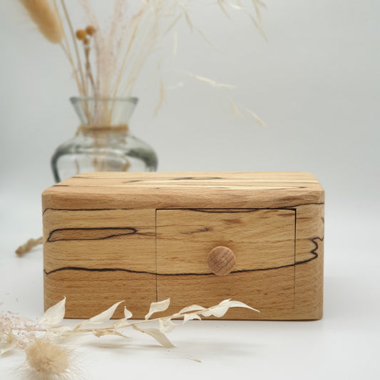 Natural edge wooden box with secret drawer - Spalted Beech