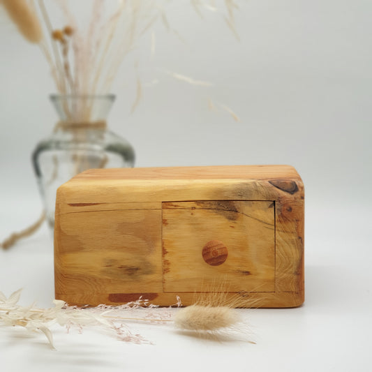 Natural edge wooden box with secret drawer - Yew