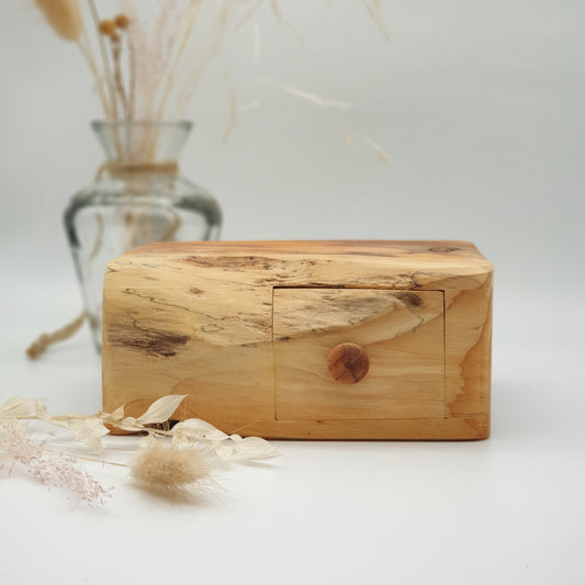 Natural edge wooden box with secret drawer - Yew