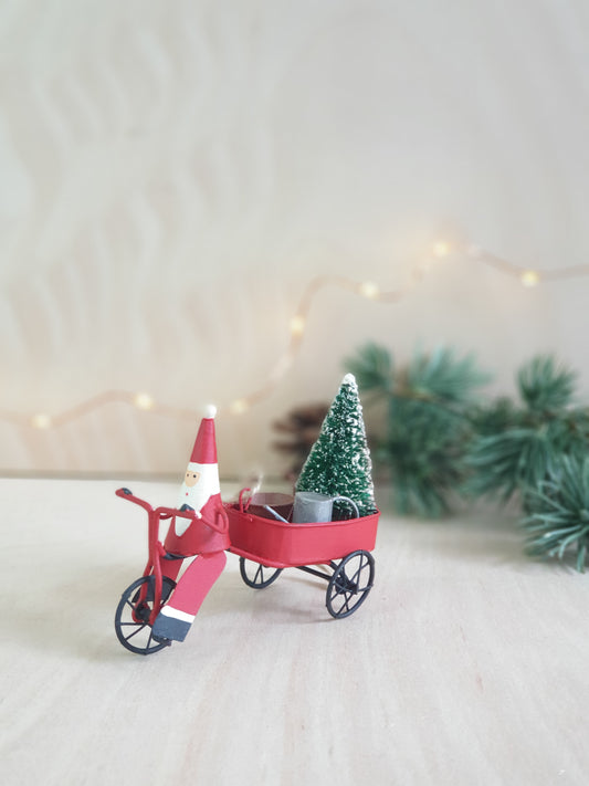 Santa on Bike with Christmas Tree and Watering Can Decoration