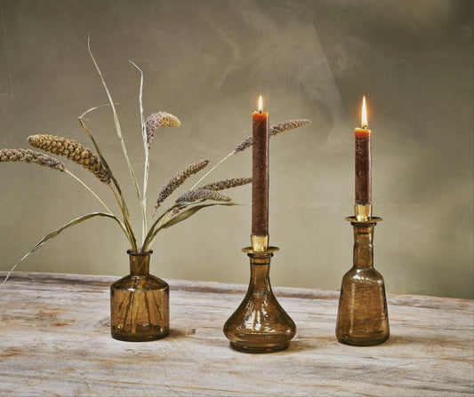 Sirsa Glass Candlestick- Sepia