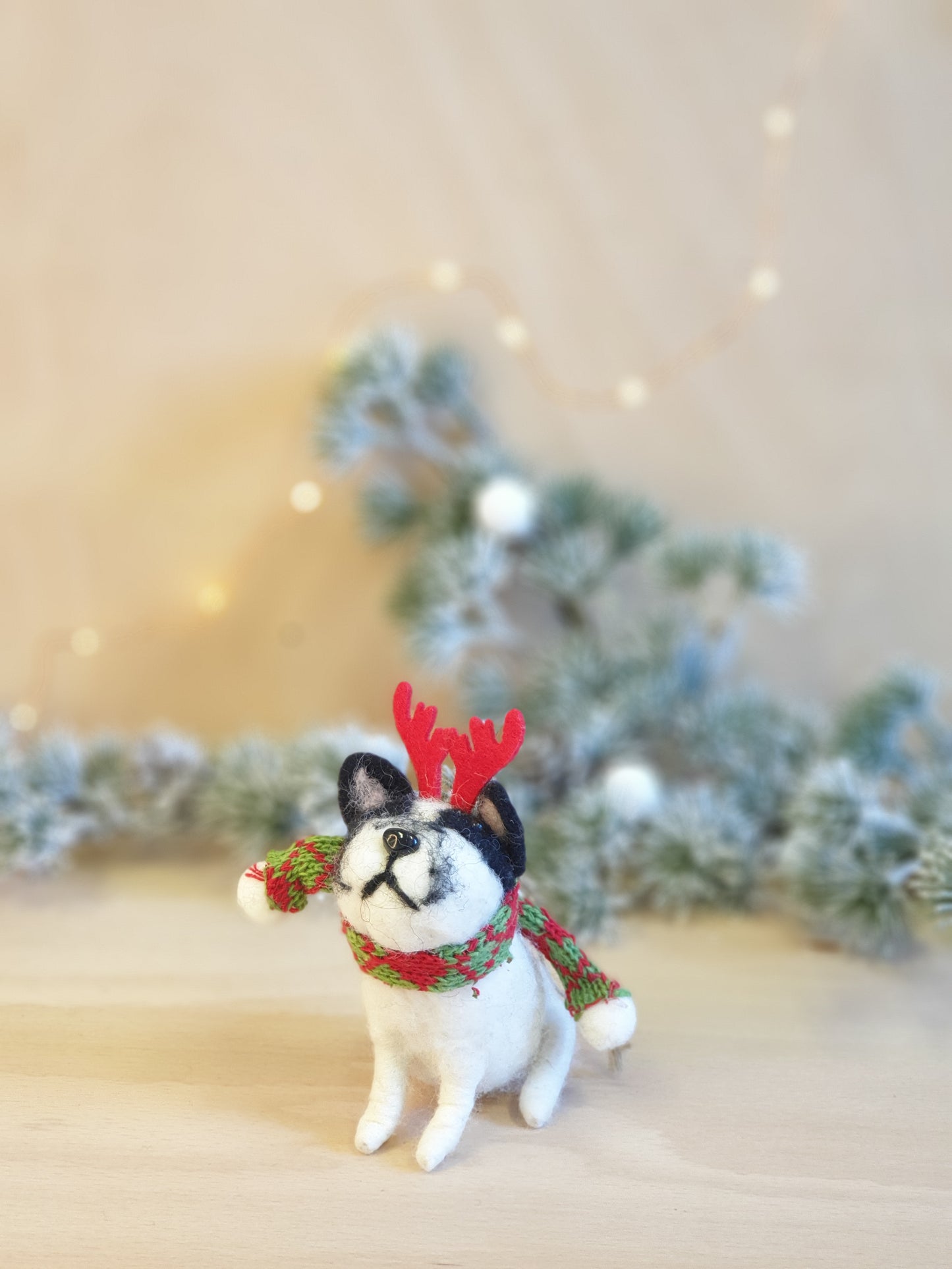 Frenchie with Antlers - Felt Decoration