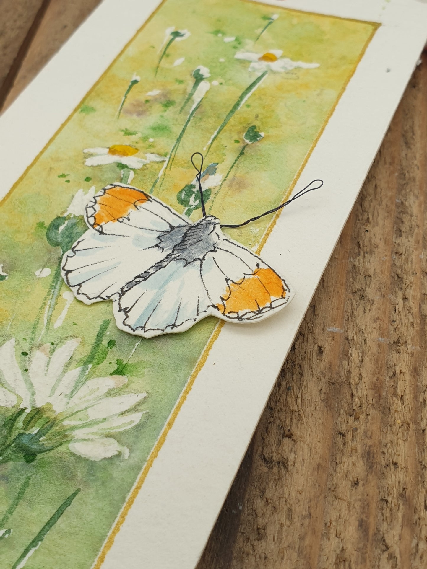 Original Watercolour Bookmark - Butterfly with Daisies