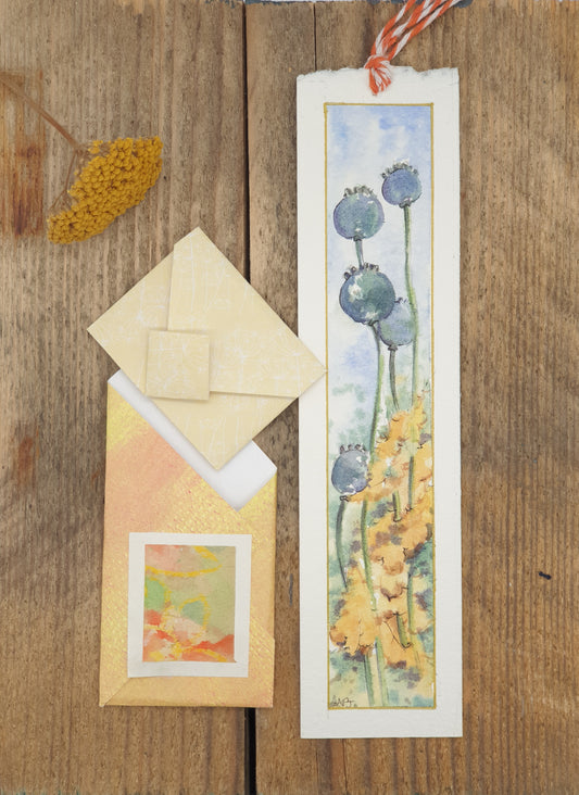 Original Watercolour Bookmark - Poppy Seadheads