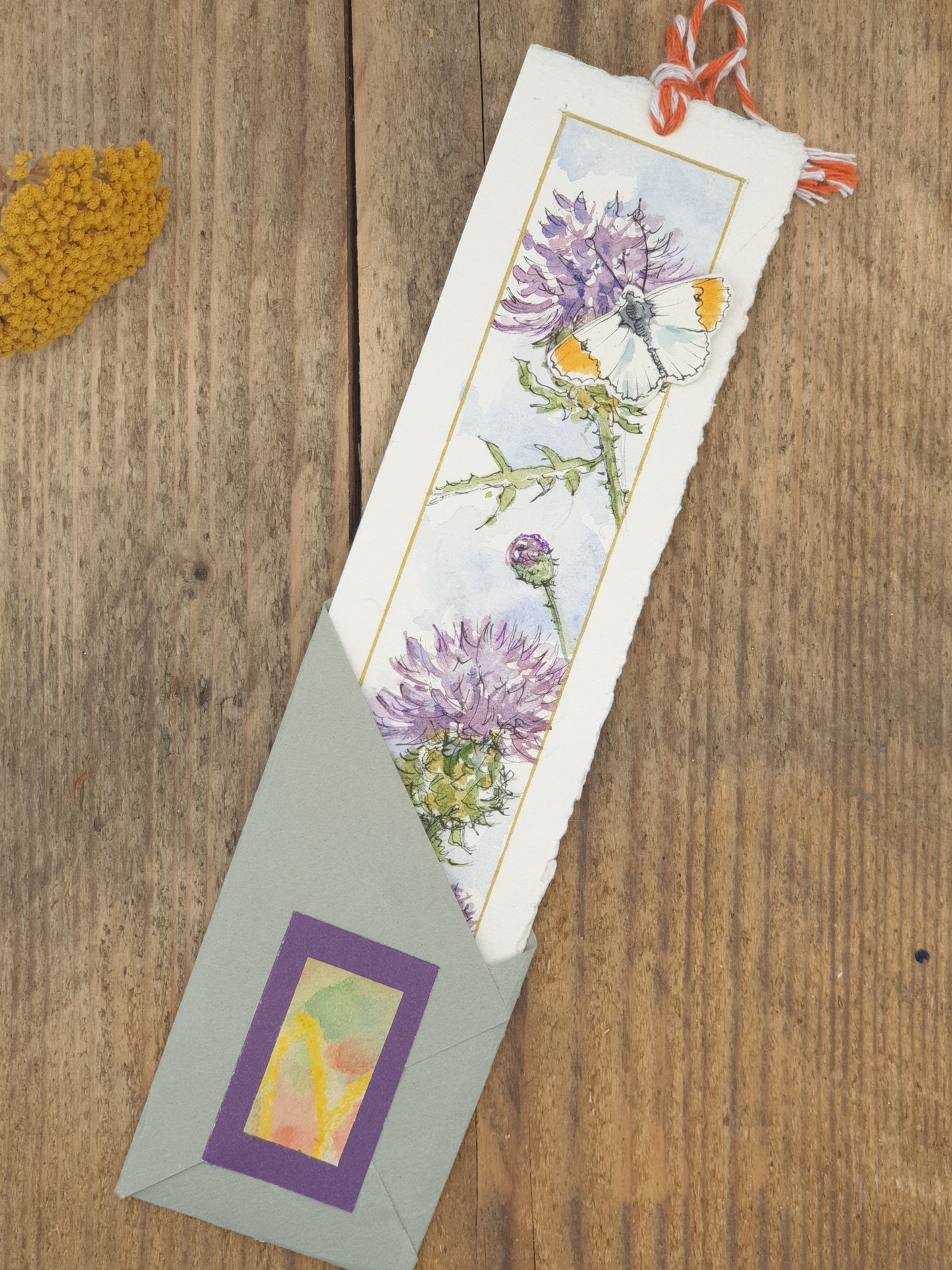 Original Watercolour Bookmark - Butterfly with Thistles