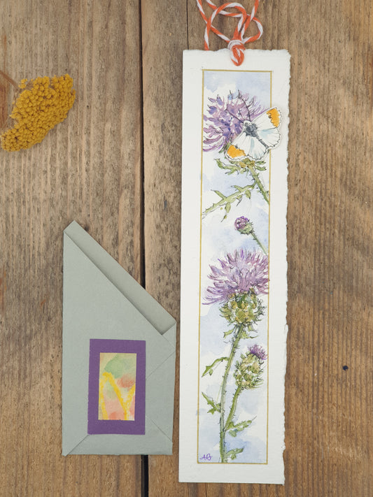 Original Watercolour Bookmark - Butterfly with Thistles