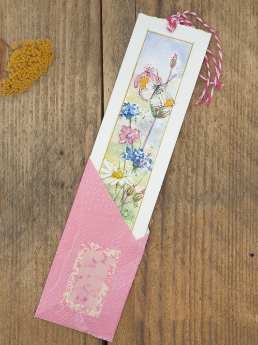 Original Watercolour Bookmark - Butterfly with Meadow flowers