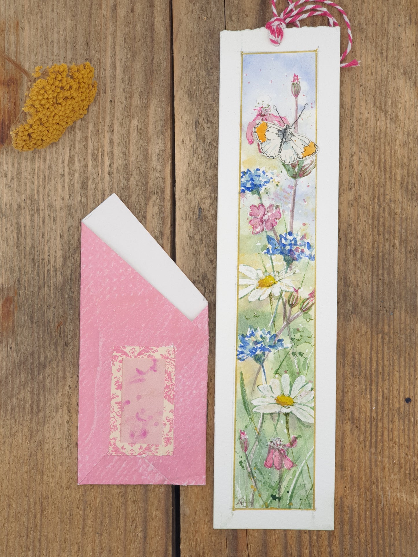Original Watercolour Bookmark - Butterfly with Meadow flowers