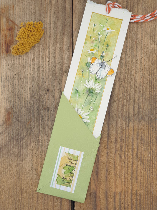 Original Watercolour Bookmark - Butterfly with Daisies