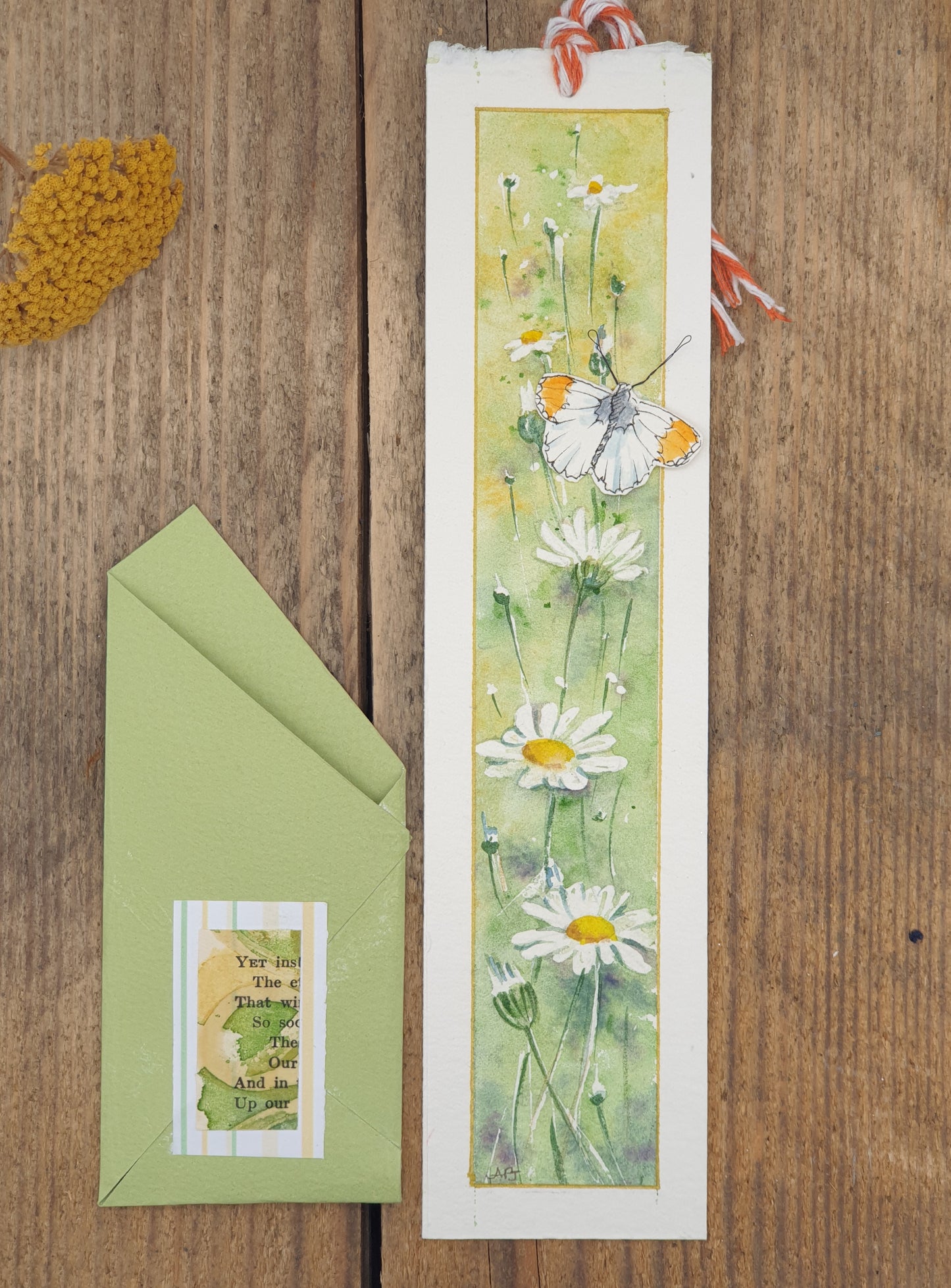 Original Watercolour Bookmark - Butterfly with Daisies