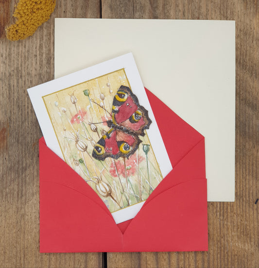 Original Watercolour Miniature - Butterfly with Poppy Meadow