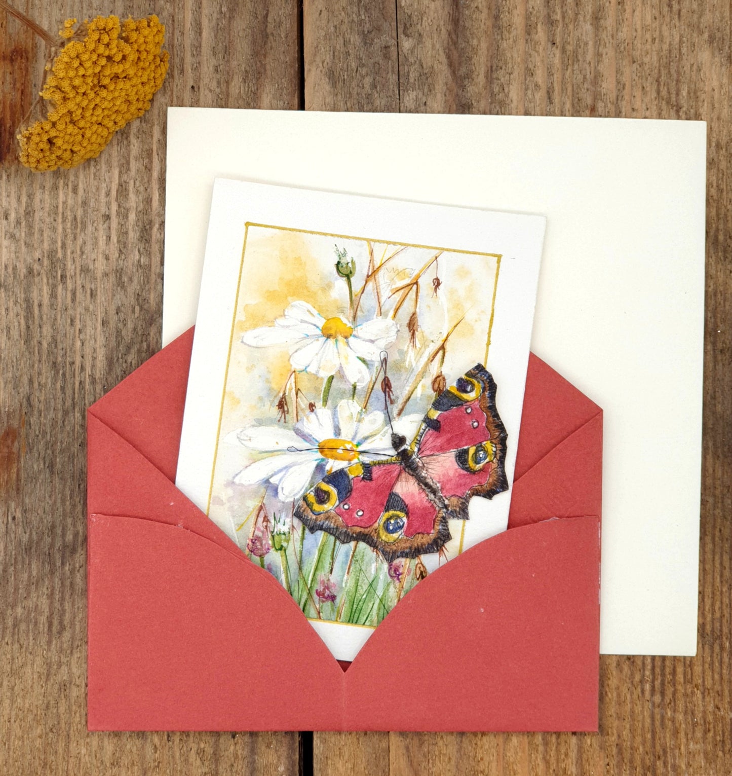 Original Watercolour Miniature - Butterfly with Daisy Meadow
