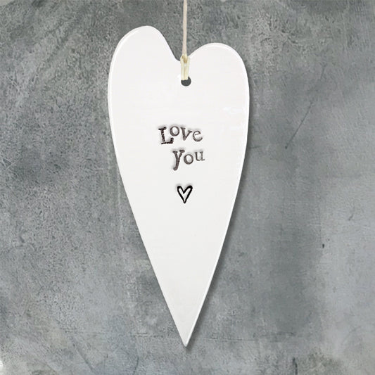 Porcelain long wobbly Heart hanger- Love You