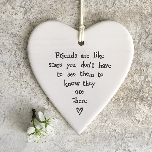 Hanging Porcelain Heart - Friends are like Stars