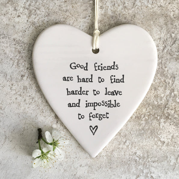 Hanging Porcelain Heart - Good Friends