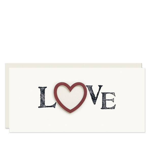 Love - hand stamped card with wooden heart