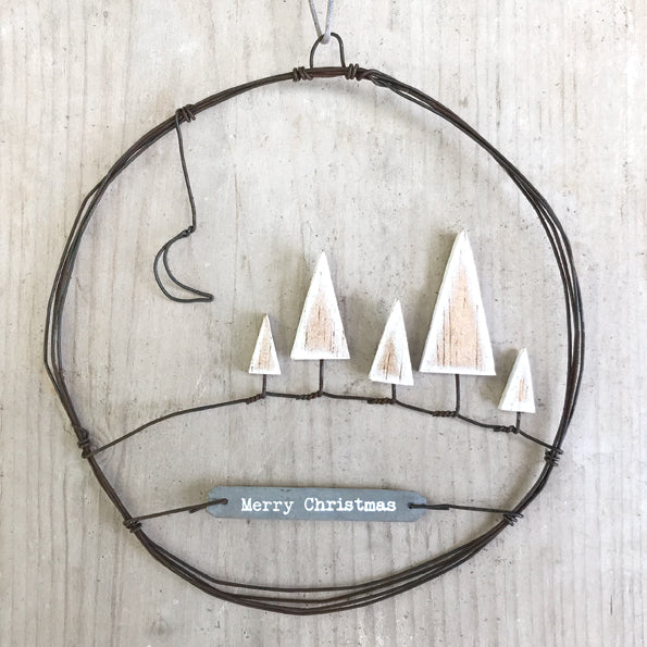 Handmade Rusty wire wreath - Merry Christmas Ornament