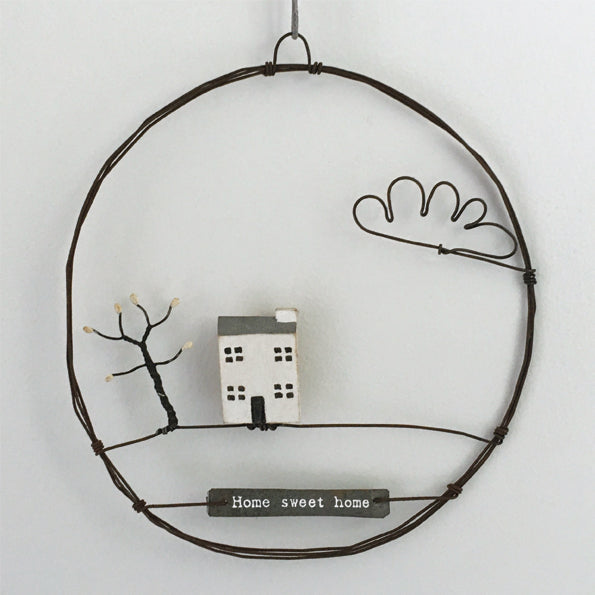 Handmade Rusty wire wreath - House with Cloud