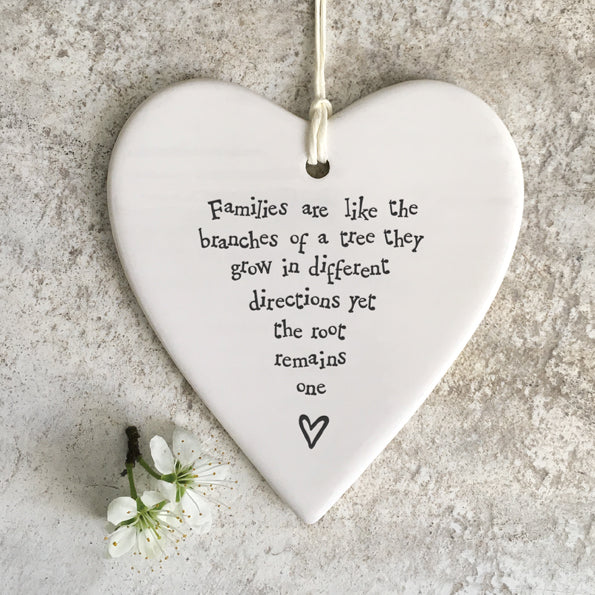 Hanging Porcelain Heart - Families are like branches