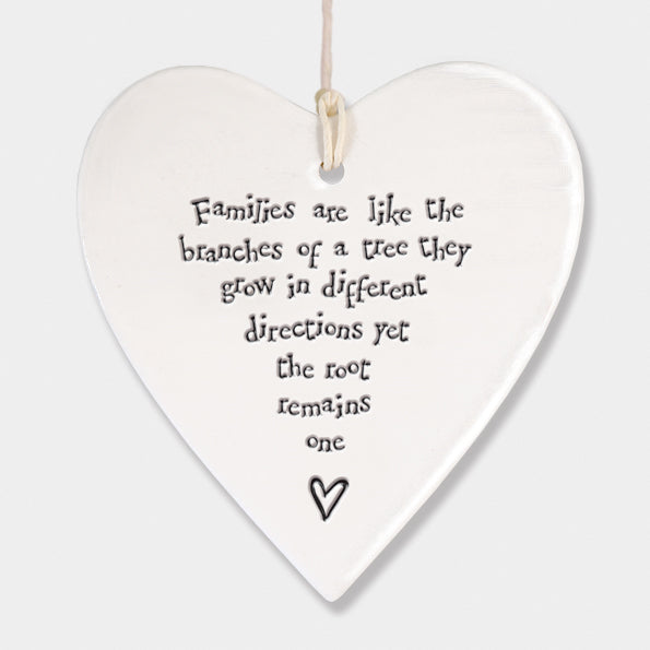 Hanging Porcelain Heart - Families are like branches