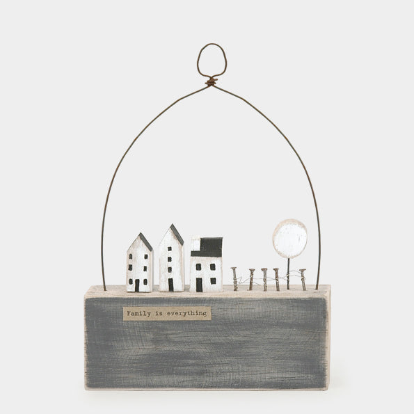 Wooden Scene - Houses with Fence - Family is Everything