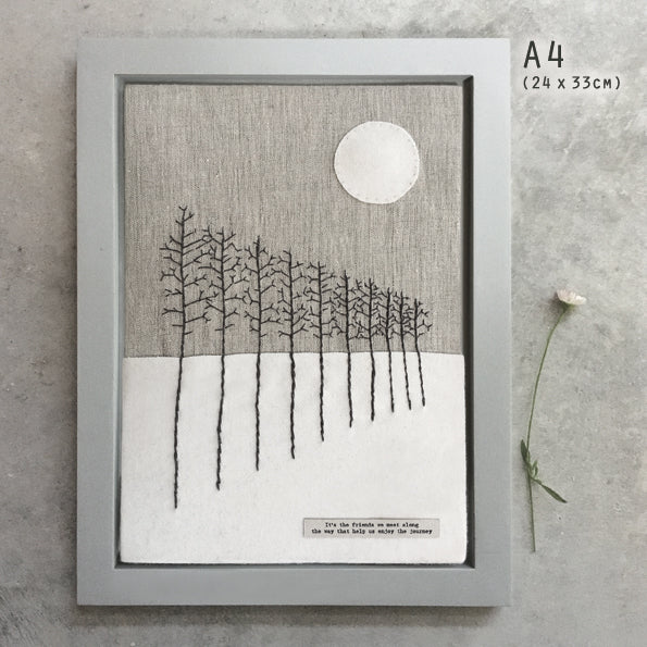 Large handstitched picture in grey wooden frame - Trees