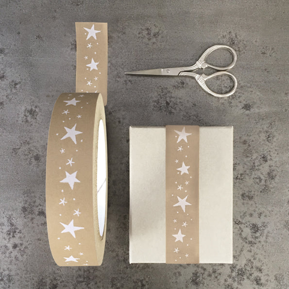 Paper Tape- Wide Brown Tape with White Stars