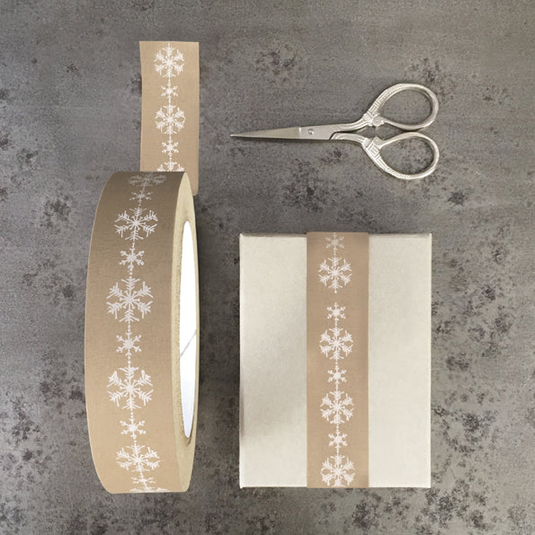 Paper Tape- Wide Brown Tape with Snowflakes