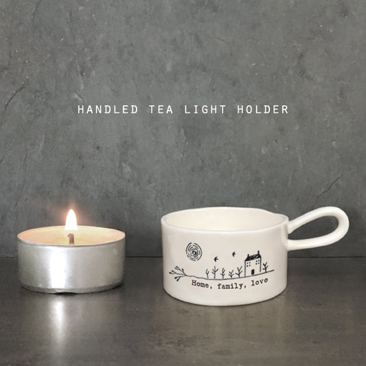 Porcelain Handled Tea Light Holder - Home, Family, Love