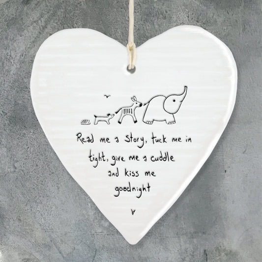 Hanging Porcelain Heart - Read me a Story