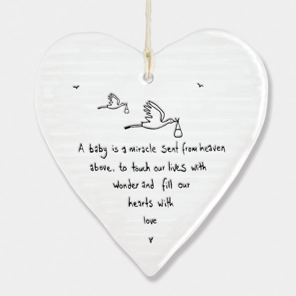 Porcelain wobbly Heart hanger- A Baby is a Miracle