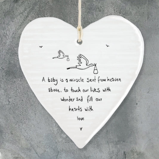 Porcelain wobbly Heart hanger- A Baby is a Miracle