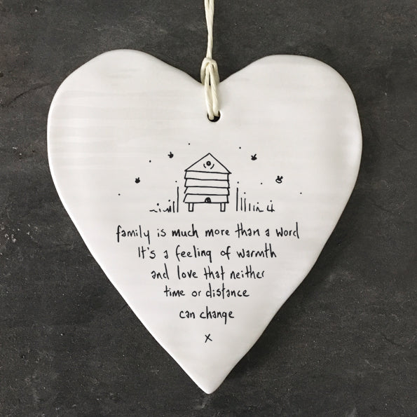 Hanging Porcelain Heart - Family is much more than a word