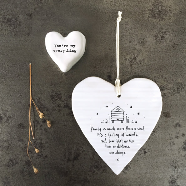 Hanging Porcelain Heart - Family is much more than a word