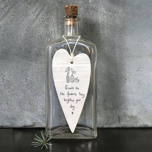 Porcelain Hanging Long Heart- Friends brighten you day