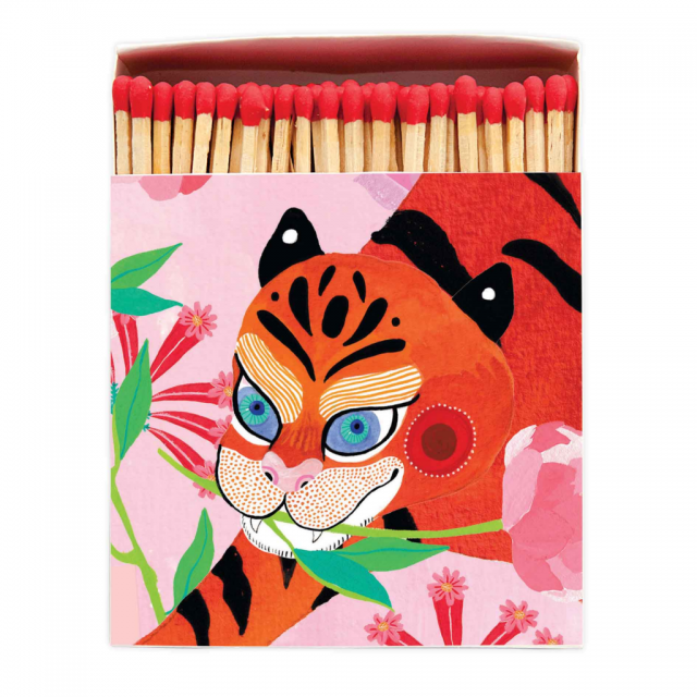 Tiger with Peony - Square Box Luxury Matches