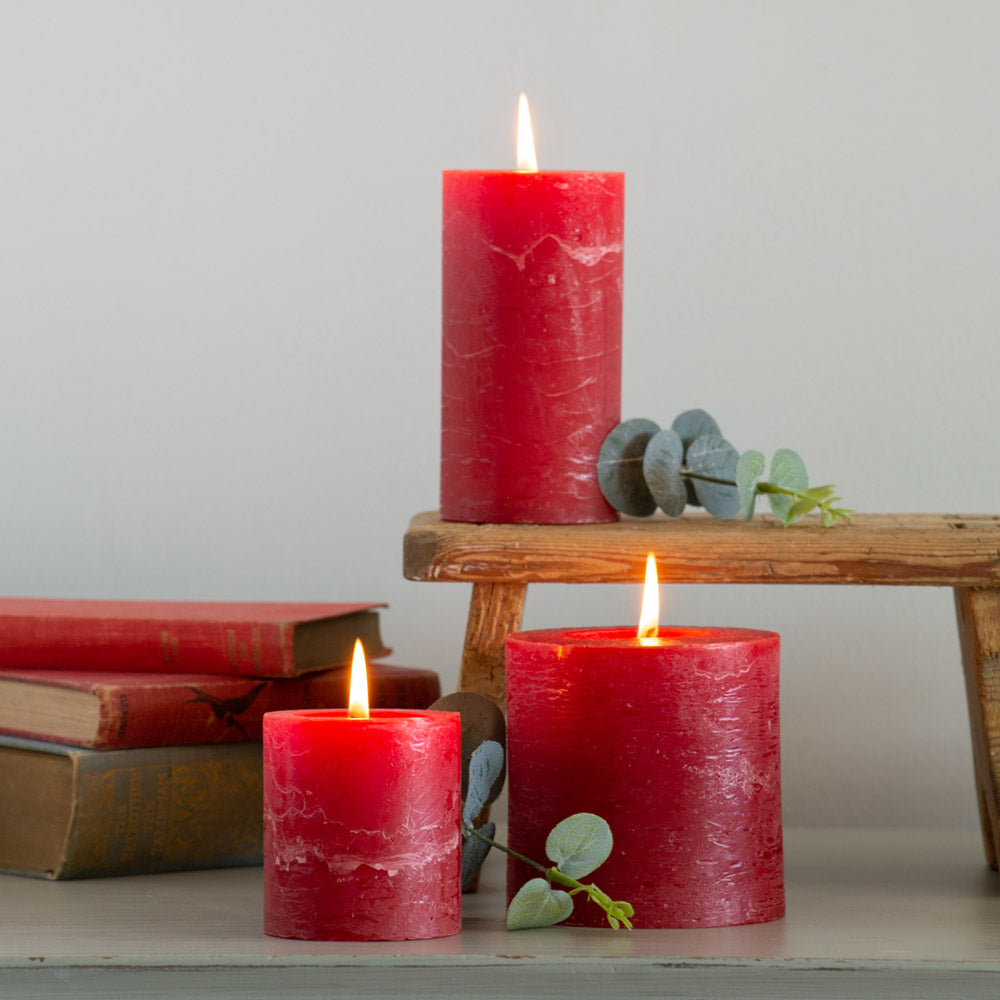 Rustic Pillar Candle - Lipstick Red