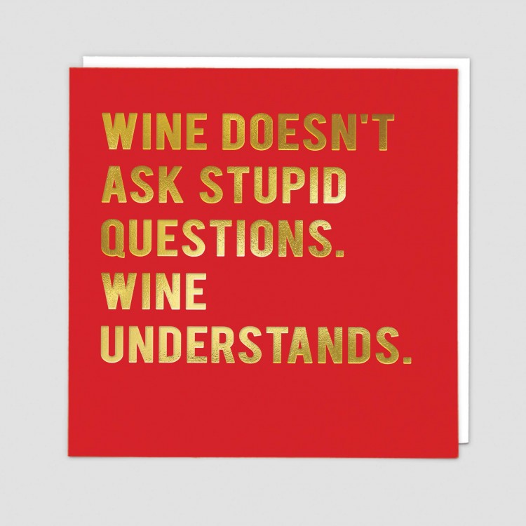 Wine doesn't ask stupid questions. Wine understands! Greetings card