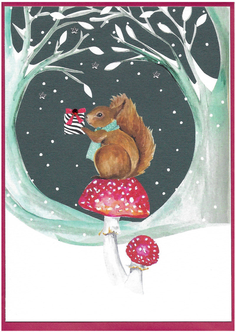 Red Squirrel with gift - Christmas Card
