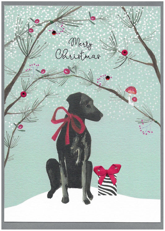 Merry Christmas - Black Labrador with parcel Card