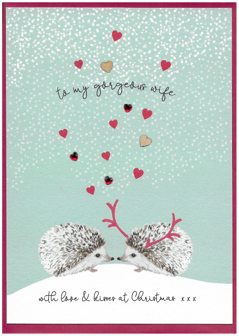 To my Gorgeous Wife with love & kisses at Christmas - Card