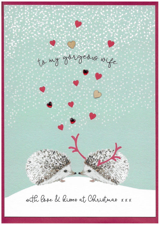 To my Gorgeous Wife with love & kisses at Christmas - Card