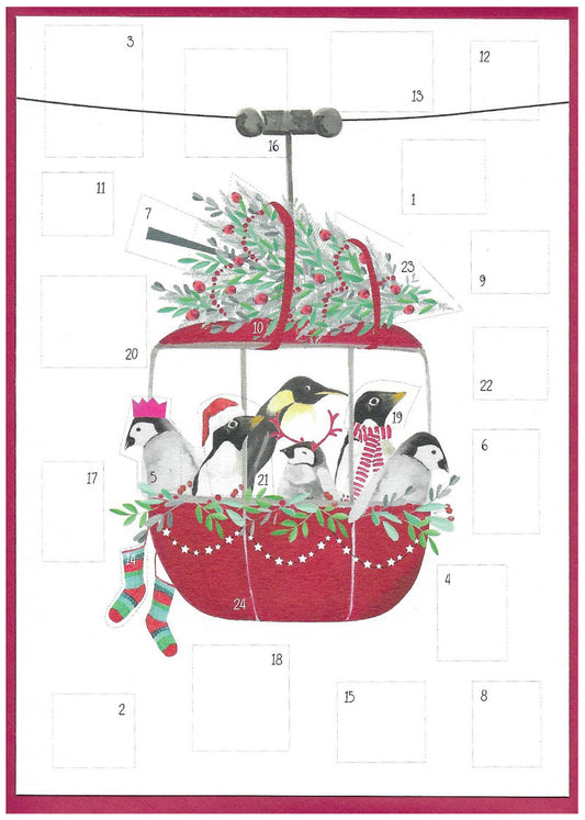 Penguins in Cable Car - Christmas Advent Card