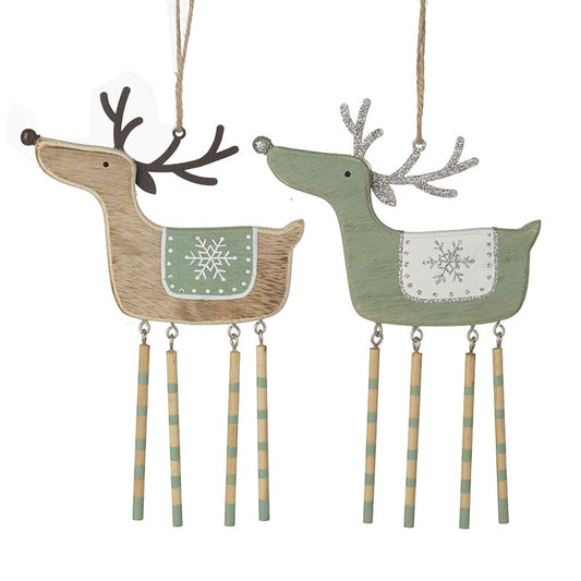 Wooden reindeer with snow flake decoration