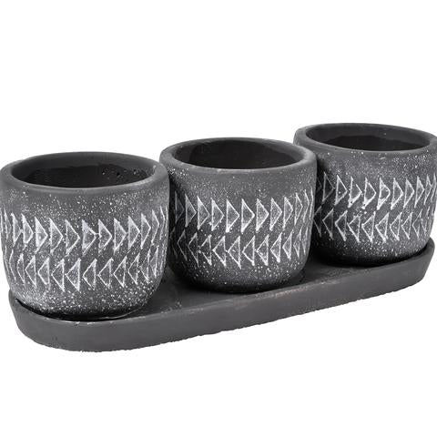 Aztec Pots - Set of 3 with Tray