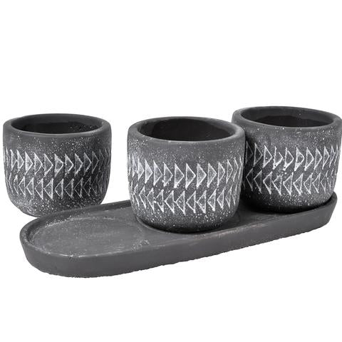 Aztec Pots - Set of 3 with Tray