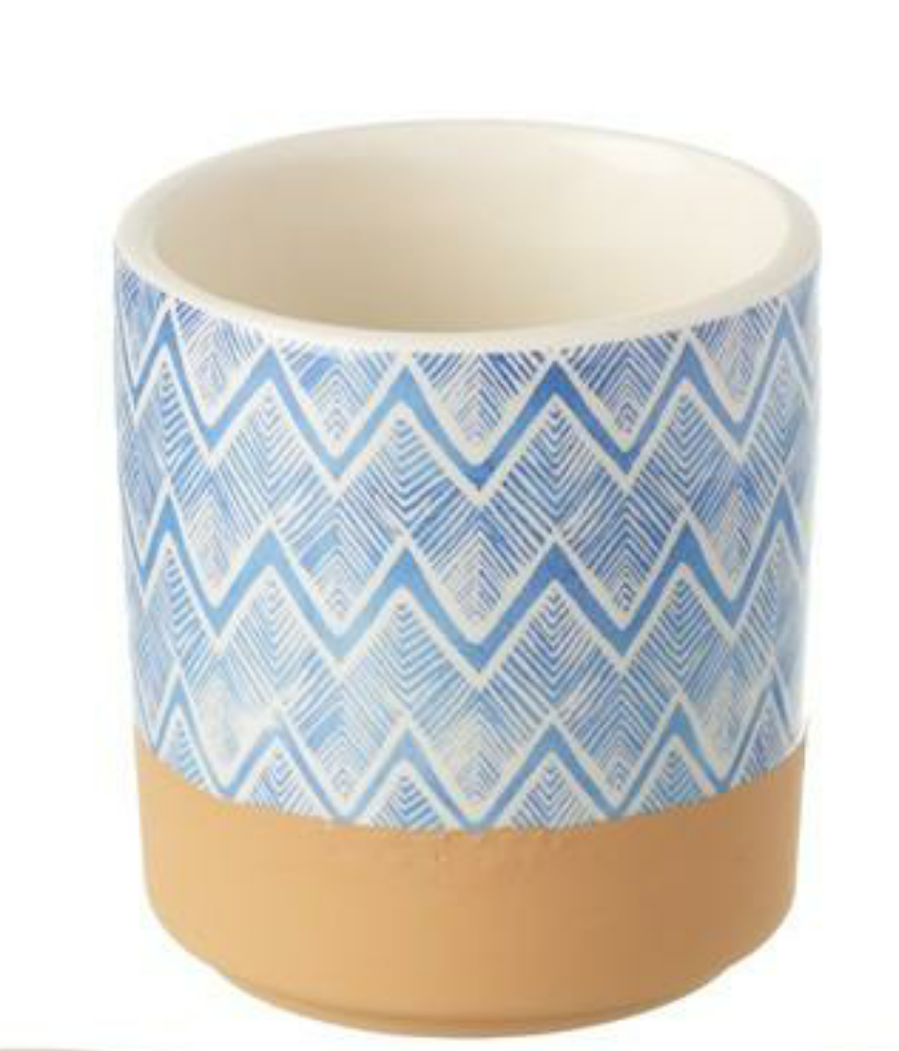 Blue pattern round ceramic pot