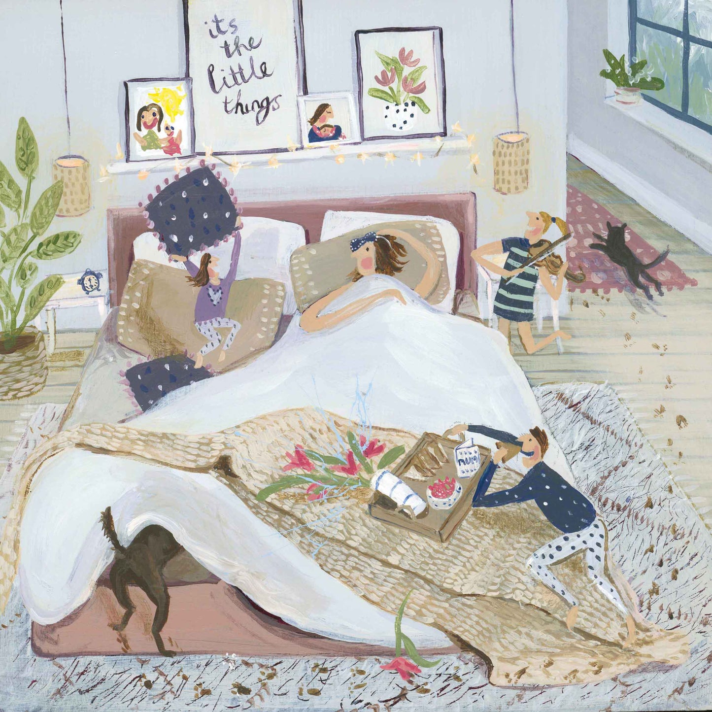 Breakfast in bed - acrylic on panel by. Jenni Murphy - Greetings card