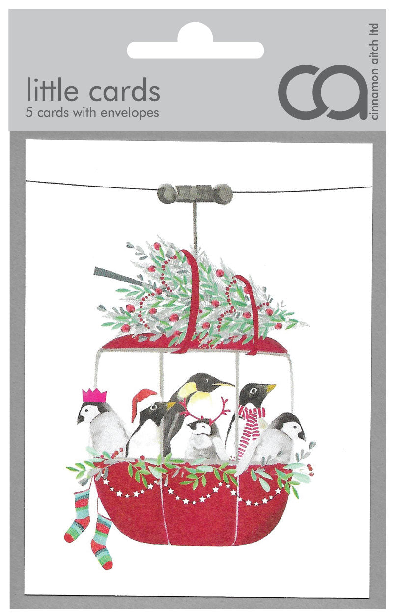 Penguins in Cable car - 5 pack of Christmas cards